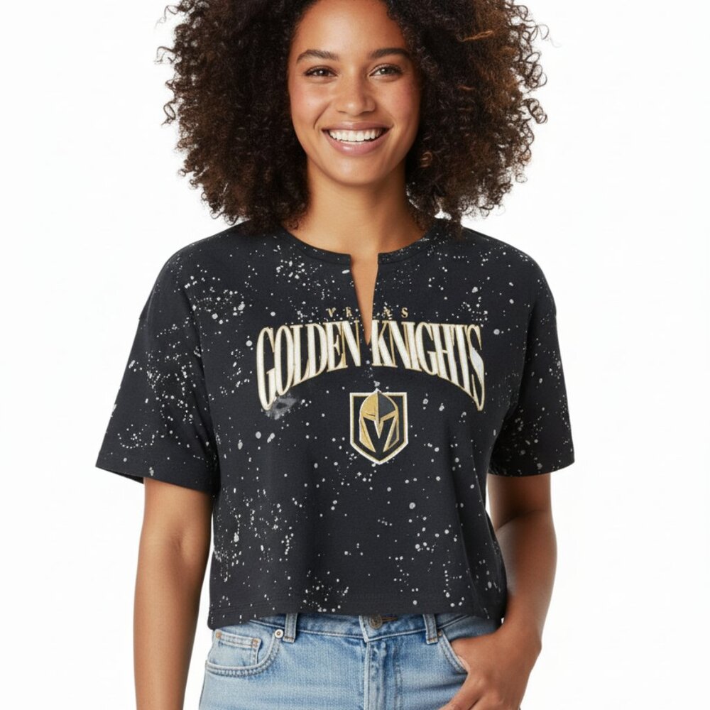 WEAR by Erin Andrews Women's Vegas Golden Knights Cropped T-Shirt XL Black NWT